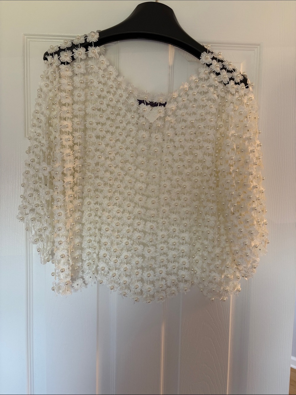 Ivory Floral Appliqué Pearl-Embellished Women's Top